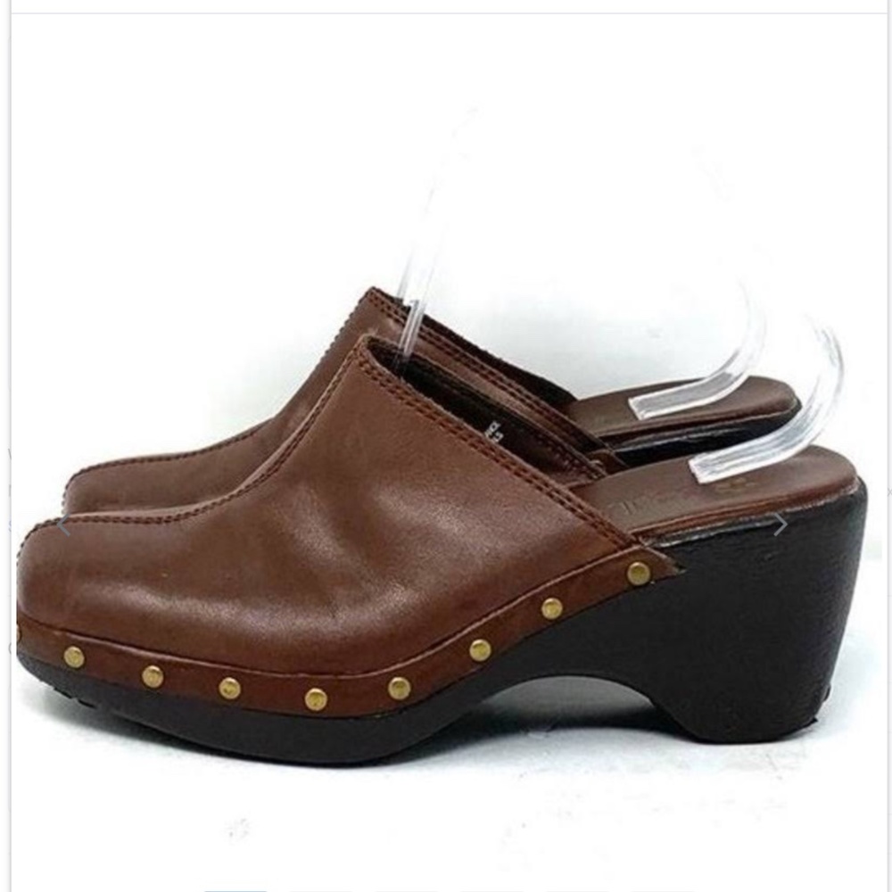 Natural Soul Helga Clogs Leather Studded Brown mule slip on comfort shoe mule 9
